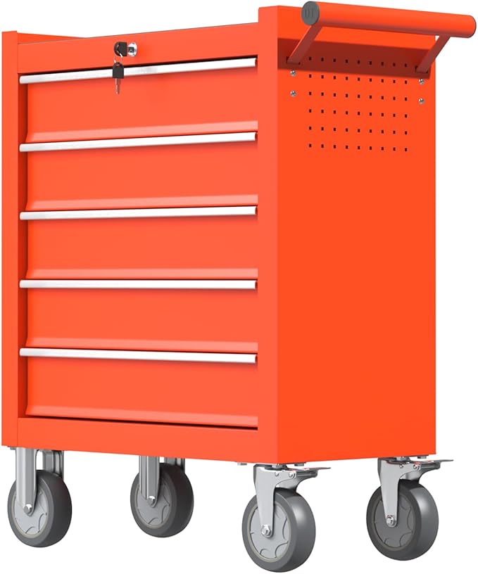 5-Drawers Garage Tool Chest, Large Capacity Tool Cabinet Heavy Duty Mechanic Rolling Tool Box Metal Locking Tool Cart with Drawers and Wheels for Storage