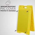 Jumbl A-Frame Signboard 15.7” x 26” Display Surface – Small Outdoor Sandwich Board w/Weather Resistant PVC Sign Protector & Sand Fill Holes – Dual Signage Stand for Storefront Sidewalk Curb (Yellow)