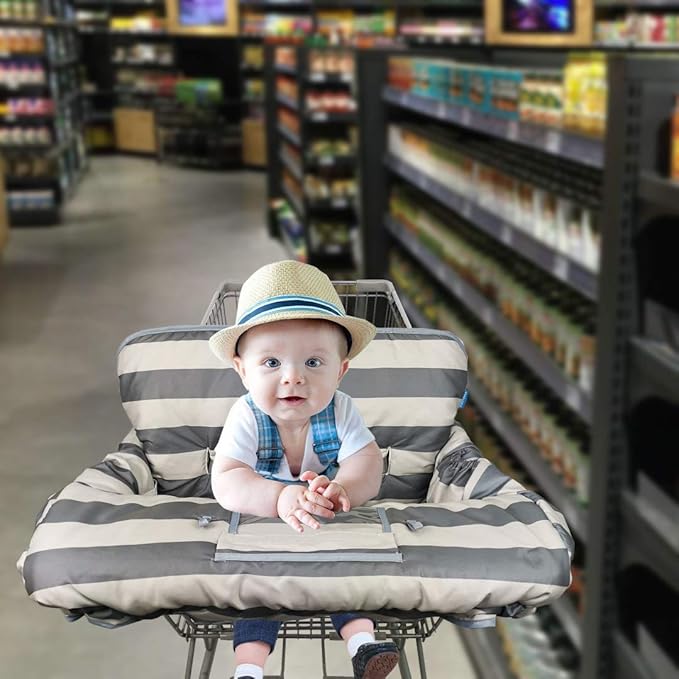 Shopping Cart Cover for Baby boy Girl, Grocery Cart Cushion Liner, Infant High Chair Cover,Grey Strip