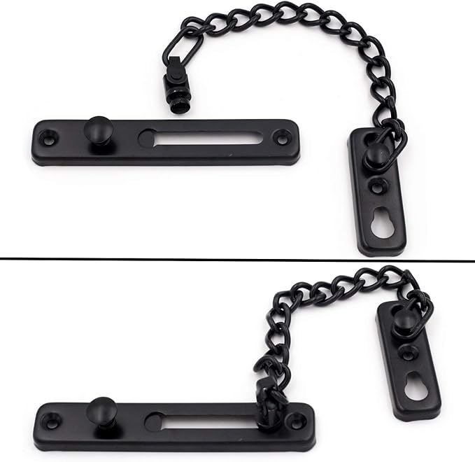 6 Pack Door Chain Lock, KINJOEK Stainless Steel Security Chain Guard with Spring Anti Theft Press Lock, Heavy Duty Polished Door Latch with Screws, Black