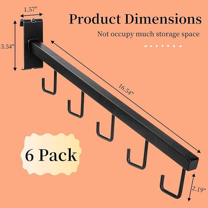 6 Pack Gridwall Waterfall Faceout with 5 Hooks, 16.5 Inch Gridwall Waterfall Hangers, Square Straight Arm Hooks for Wire Grid Retail Clothing Display, Slat Wall Accessories