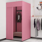 Clothing Store Fitting Room, Portable Dressing Room, Movable Changing Room for Boutique with Shading Fabric Cloth Privacy Curtains Screen for Bar Party Pool (Pink)
