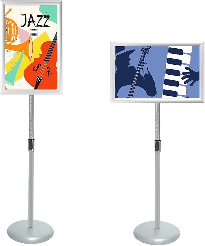 Sign Stands Aluminum Guide Signage Guide Vertical Advertising Billboard Welcome Poster Licensing Display Heavy Duty Pedestal Stand Sign Holder (Silver)