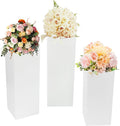 3 PCS Square Pedestal Stands, Free Standing Metal White Flower Display Rack Stand, Reusable Plinths Dessert Table, Tall Pedestal Cake Cube Display Pillars for Wedding, Birthday Decorations