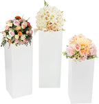 3 PCS Square Pedestal Stands, Free Standing Metal White Flower Display Rack Stand, Reusable Plinths Dessert Table, Tall Pedestal Cake Cube Display Pillars for Wedding, Birthday Decorations