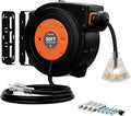 50 FT Retractable Extension Cord Reel, Heavy Duty 12AWG/3C SJTOW Power Cord, Lighted Triple Tap, 15A Circuit Breaker, Wall/Ceiling Mount Electric Cord Reel for Garage & Workshop, ETL Listed, Orange