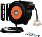50 FT Retractable Extension Cord Reel, Heavy Duty 12AWG/3C SJTOW Power Cord, Lighted Triple Tap, 15A Circuit Breaker, Wall/Ceiling Mount Electric Cord Reel for Garage & Workshop, ETL Listed, Orange