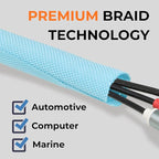 3/8 inch Split Braided Cable Management Sleeve for USB Cable Power Cord Audio Video Cable, Wire Loom Cord Protector from Cat Dog Chewing (Sky Blue, 25FT)
