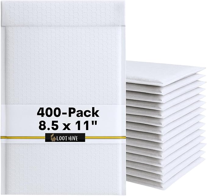 400-Pack 8.5x11" Bubble Mailers White Poly Padded #2 Envelopes Self Seal Shipping Bags Lightweight Tear Resistant Bubble Mailing Envelopes for Small Business Packaging, DVD, Clothing, Books, Gifts