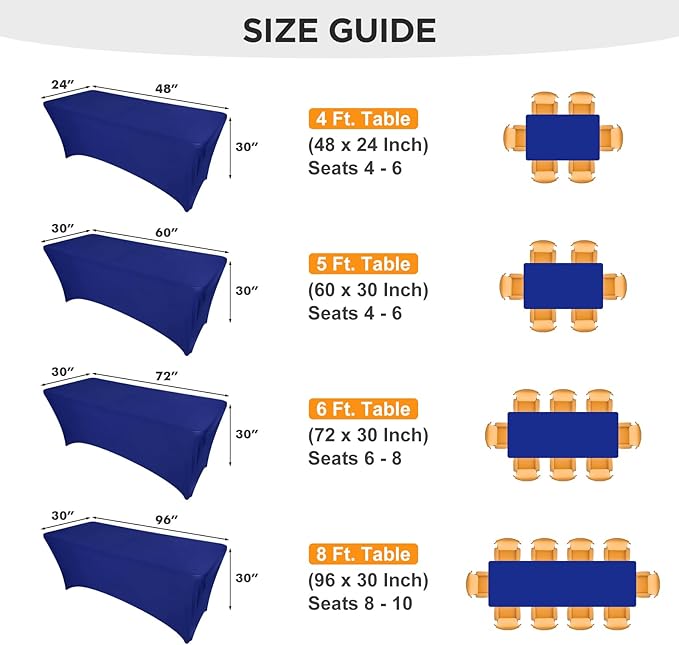 SEPARO Spandex Table Cover 2 Pack 6Ft Royal Blue Fitted Tablecloths,Washable Wrinkle Resistant Stretch Table Cloth Rectangle for Party Hosting Supplies,Wedding Decorations,Vendor Display,Banquet