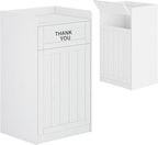 40 Gallon Trash Can Cabinet, Wooden Restaurant Trash Can with Tray Holder, Large Commercial Garbage Cabinet for Restaurant Cafeteria Office, White