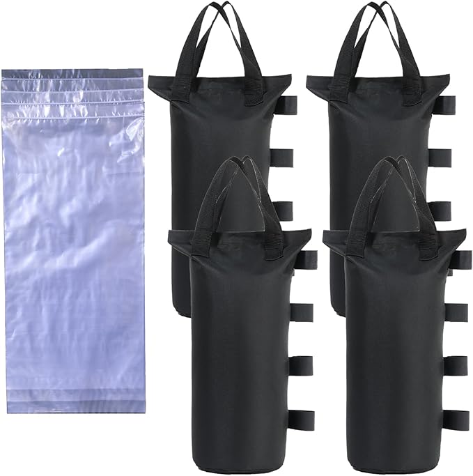Canopy Weight Sand Bags with Water Storage Bags, Heavy Duty Tent Anchor Bags, 19.7 x 7.9 inches, Black (Black, 4 sandbags+4 Water Bags)
