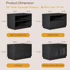 Stackable Storage with 2 Drawers, 28" Wide Storage Bins for Closet Organizers, Wood Stackable Closet Organizer Modern Large Stackable Storage Units for Living Room Hallway Bedroom, Black