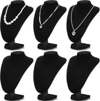 6 Pcs Necklace Display Stand Necklace Holder Jewelry Bust Display Stands for Selling Home Store Trade Shows Photography Props Retail(Black,Velvet)