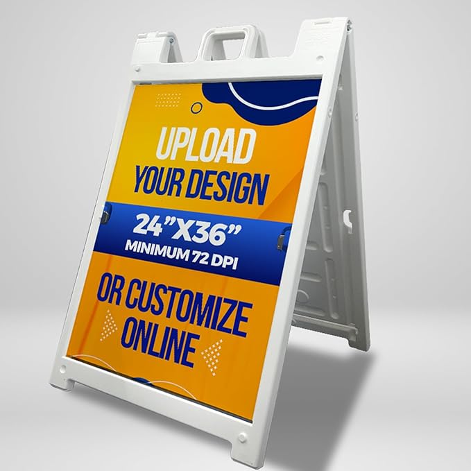 Generic Customizable A Frame Sign Deluxe 24x36"" 2 sides READY IN 1 DAY Waterproof Signicade Sandwich Board for Sidewalks and Outdoor Advertising (White)