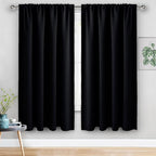 JIUZHEN Blackout Curtains for Bedroom - 60 Inch Wide Thermal Insulated Room Darkening Privacy Soundproof Curtains for Living Room, Set of 2 Panels with Tiebacks, 60 x 63 inches, Black