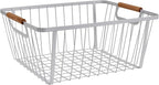 LeleCAT Wire Baskets with Wooden Handle ,Metal Wire Storage Baskets Country Vintage Style Storage Baskets.Storage bins for Kitchen,Bedroom,Bathroom,White,Set of 2