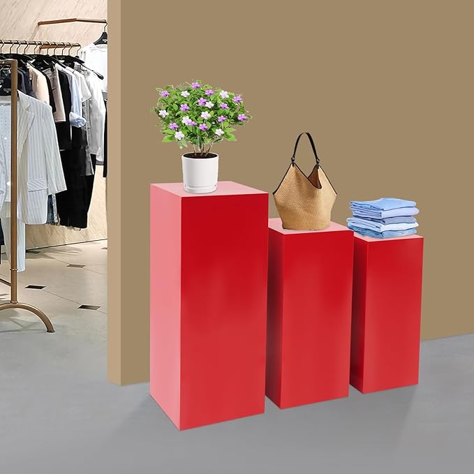 Eapmic Pedestal Stands for Party, Cake Pedestal Stand, Dessert Table Display Plinth Pillars, Sculpture Display Column Decoration Cube for Wedding Birthday (Red, Square-3Pcs(31.49"+25.59"+23.62"))