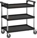 Black Utility/Bussing Cart with Three Shelves - 42" x 20"