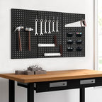 3pcs Heavy Duty Metal Pegboard Panels, Garage Wall Mounted Tool Organizer Peg Board for Garage, Workshop Storage and Workbench (Black)