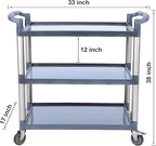 Service Cart 3 Shelf, Plastic Heavy Duty 3-Tier Utility Cart with Wheels, Rolling Utility/Push Cart for Foodservice/Commercial/Restaurant/Office/Warehouse/Kitchen/Hotel
