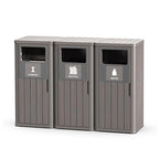 Outdoor Three Barrel Trash Can,Waterproof Resin Garbage Can with Garbage Labels,Durable Waste Bin for Porch, Backyard,Kitchen,for 30 to 39 Gallon Trash Bags
