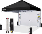 CROWN SHADES Canopy Tent, 10 x 10 Foot Portable Pop Up Outdoor Shelter with Pocket Sidewall, Push Center Lock, UV Protection, and Carry Bag, Black