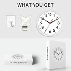 AKCISOT 14 Inch Wall Clock Silent Non Ticking Modern Wall Clocks Battery Operated, Analog Classic Clock Decorative for Bedroom, Kitchen, Home Office, Bathroom, School, Living Room (White)