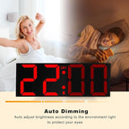 JALL 22'' Large Digital Wall Clock, Big LED Number Dispaly, DST, Night Light for Classroom, Living Room, Bedroom, Mounted, Birthday Xmas Gift for Senior, Mem Womem Mom Dad, Red