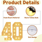 imprsv 4FT Light Up Numbers, Marquee Numbers 40th Birthday Decorations for Women Men, Large Light Up 40 Birthday Women Foam Board Anniversary Party Decorations Arch Kit (DIY)