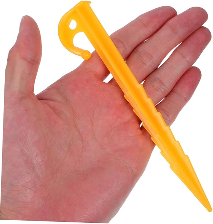 Kisangel 20Pcs Bright Yellow Plastic Tent Pegs Lightweight Ground Anchors with Threaded Design for Superior Grip and Windproof Stability for Camping Beach and Outdoor Activities