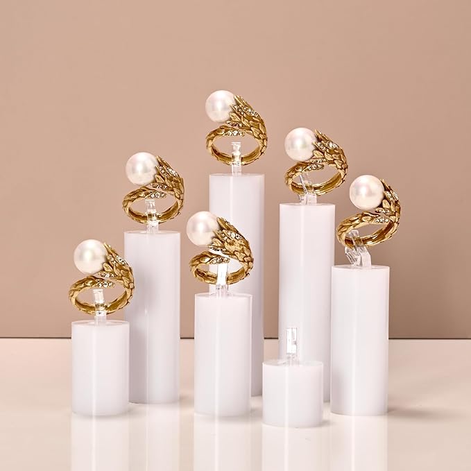 Oirlv Acrylic Jewelry Display Stand Ring Showcase Display Holder 7 PCS Rings Stand (White)