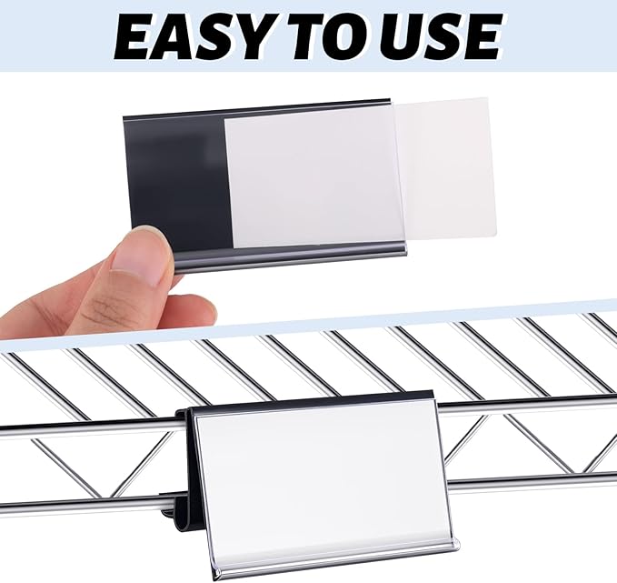 100 Pcs Wire Shelf Label Holders Plastic Wire Rack Clips 3 x 1.25 Inch Shelf Price Tags Compatible with Metro 1-1/4in Shelves for Shopping Mall Supermarket Store
