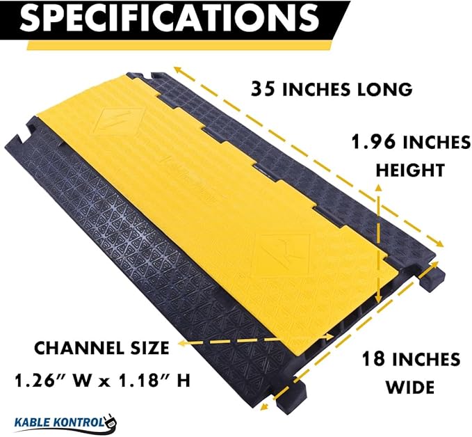 Kable Kontrol Atlas Cable Protector Wire Ramp - 5 Channel Bulk Wholesale Pallet – 40 Pcs - 35” Long Black & Yellow - 24000 Lbs Load Capacity - Rubber Speed Bump Wire Protector Cord Cover - CP9975