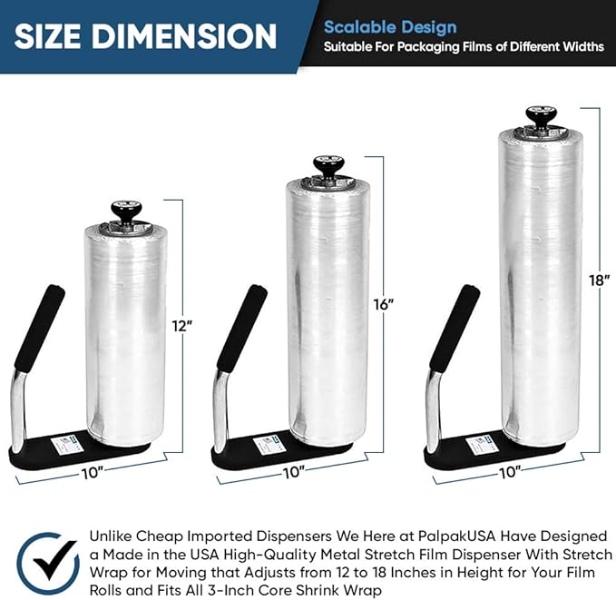 PalPak100 -The Leading Stretch Film Dispenser - Holds 12" to 18" Stretch Film - Light Weight Industrial Strength (3Pack))