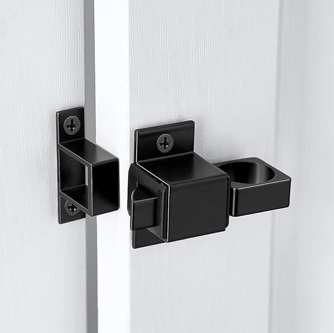 6 Packs Self-Closing Latches, Black Spring Door Lock, Aluminum Alloy Automatic Gate Latch with Spring Loaded Pin, Security Window & Cabinet Lock