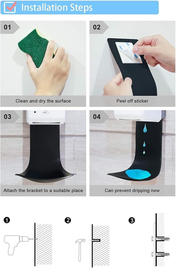 4 Pcs Drip Tray for Wall Mounted Soap Dispenser, Prevent Dripping and Spraying, Dispenser Stand, Black