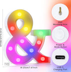 mooncow Rechargeable Light Up Letters,Colorful Marquee Letters with Remote,Gift Wrap Gifts,Bedroom Home Bar Party Decor (&)