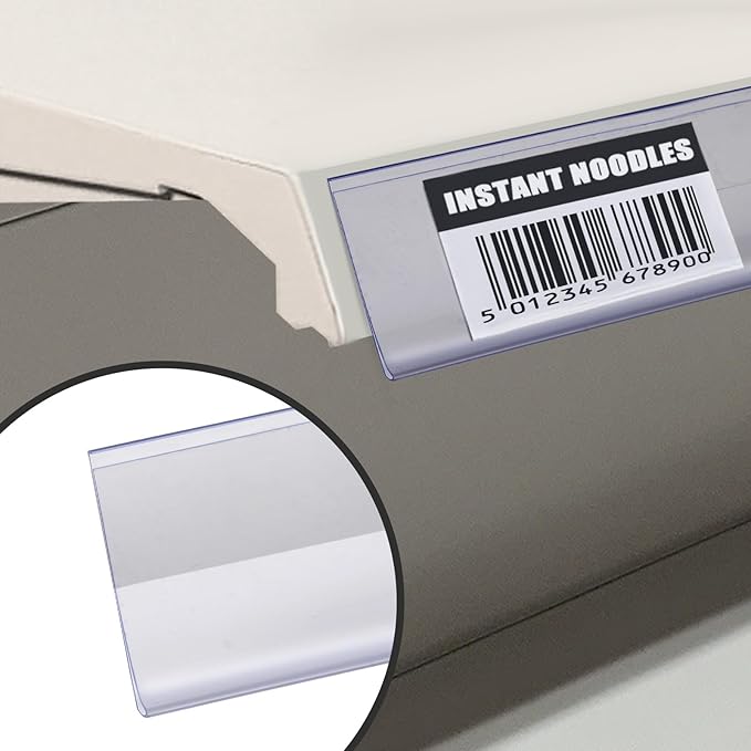 Shelf Label Strips, Pro Painter 25 Pack Self Adhesive 1.5”H Shelf Strip Price Tag Holder for Plastic, Metal and Wood Gondola Shelf, Clear Plastic Front/Clear Back Sign Holder for 48” Long Shelf