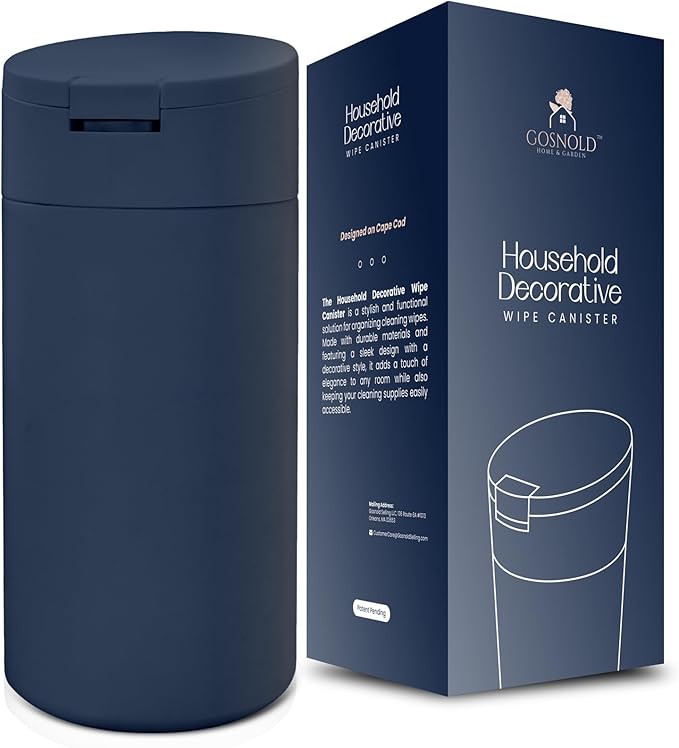 Extra Large Refillable Disinfecting Wet Wipes Dispenser (Navy Blue) | Fits Clorox, Lysol, Bleach, Sanitizing | Durable Reusable Wipes Holder for Kitchen, Bathroom, Office | Gosnold Home & Garden