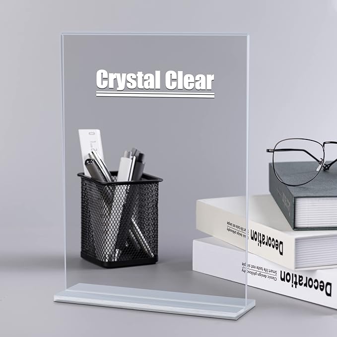 6pack Acrylic Sign Holder 8.5 X 11, Vertical T Shape Clear Plastic Menu Holder, Unbreakable Table Sign for Restaurant, Office, School, Store and Home Use