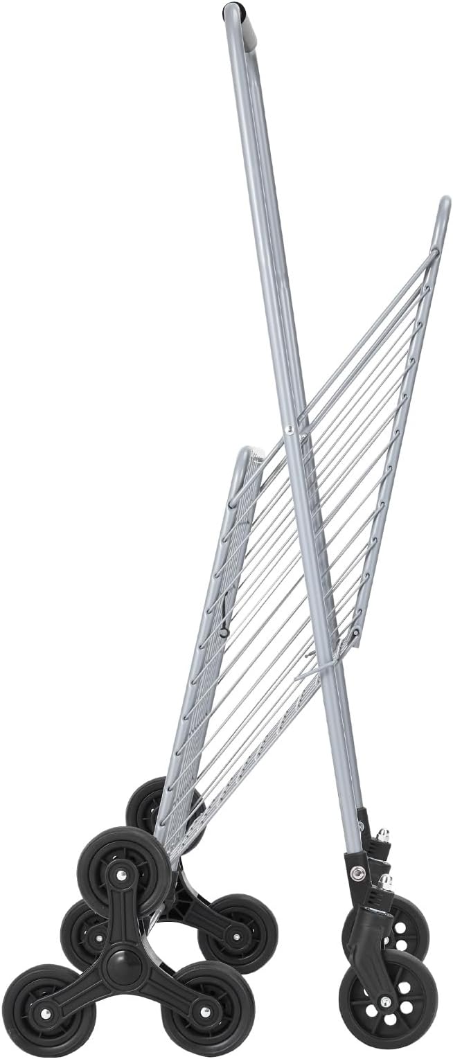VEVOR Grocery Shopping Cart, 45L Stair Climbing Shopping Cart with 360° Rolling Swivel Wheels, Stair Climber Utility Cart with Tri-Wheels, Foldable Collapsible & Lightweight for Laundry Travel, Silver