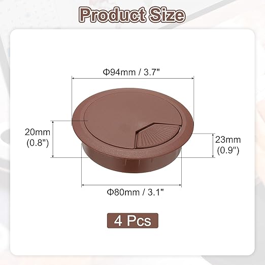 PATIKIL 3 Inch Desk Grommet, 4Pcs Cable Grommet Wire Management Cable Hole Cover Cord Organizer for Office Home Table Countertop, Brown