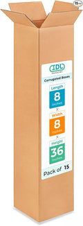 Tall Moving & Shipping Boxes 8"L x 8"W x 36"H (15-Pack) - Extra Strength 200 lb vs Regular - Corrugated Moving Boxes for USPS/UPS/FEDEX - Packaging Box - Box Moving Supplies by IDL Packaging