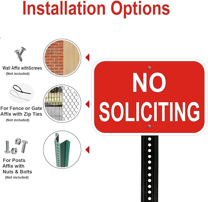 2 Pack No Soliciting Sign, Heavy Duty Aluminum, 12 x 8 inches, Red and White, for Home and Business