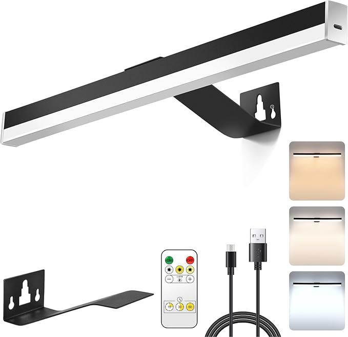Wireless Picture Lights, 22inch Rechargeable Battery Operated Art Display Light with Remote Control, Over Mirror Magnet Vanity Lighting for Picture Frame Bathroom
