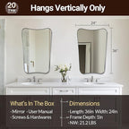 ANDY STAR Chrome Bathroom Mirror 24x36, Bathroom Mirror for Over Sink, Polished Chrome Wall Mirror with Unique Curved Design, Rust-Proof Stainless Steel 1’’ Frame