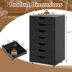 Giantex 7-Drawer Storage Cabinet, Mobile File Organizer with 4 Universal Casters, Wooden Vertical Filing Cabinet on Lockable Wheels for Office, Study, Living Room (19.5” x 16” x 34.5”,Black)