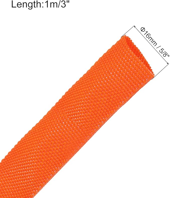 MECCANIXITY Braided Cable Sleeves Heat Shrinkable Fabric Sleeving, 5/8" 3ft Orange 2:1 Ratio Heat Shrinkable Cord Protector for Harness Cable, Network Cable Protection, Cable Management