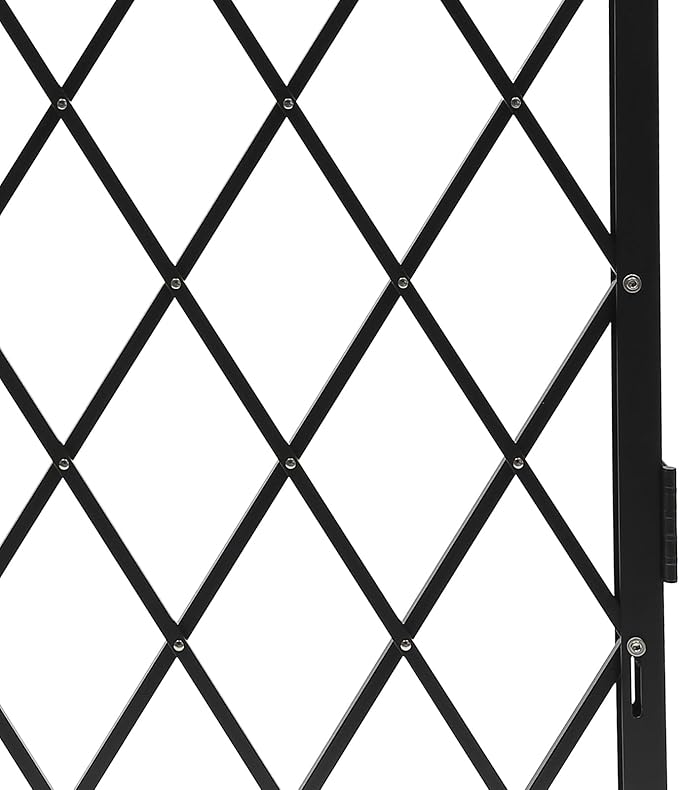 Single Folding Security Gate 4.27'Hx36.6 W Iron Accordion Security Gate Flexible Expanding Security Gate 180° Rolling Barricade Scissor Door with Padlock for Entry Security,Garage,Warehouse